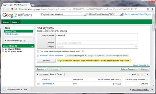 Google Adwords Keyword Tool