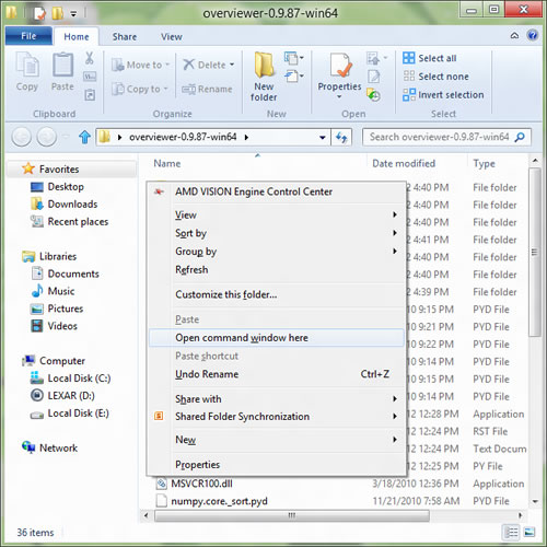 Open command windows here in the Windows 8 contextual menu